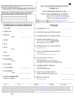 Cincinnati W-3 Form 2013
