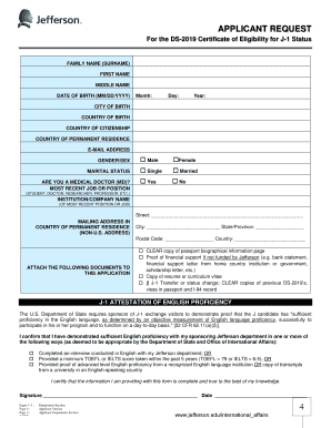 DS-2019 J-1 Visa Application Form