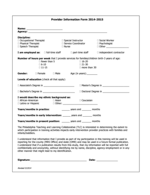 Provider Information Form 2014-2015