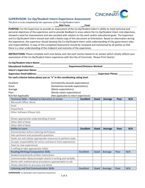 Co-Op Student Intern Experience Assessment