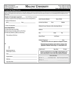 Malone University Transcript Request Form