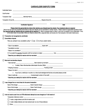 Cardholder Dispute Form