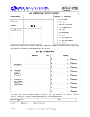 Direct Deposit Distribution Form