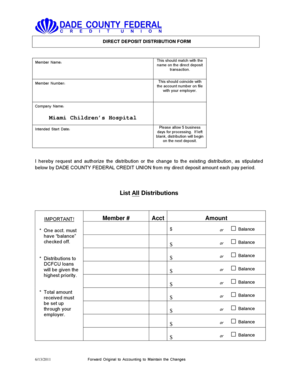 Direct Deposit Distribution Form
