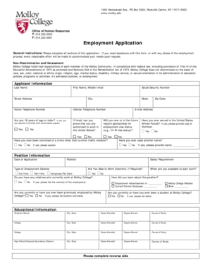 Molloy College Employment Application