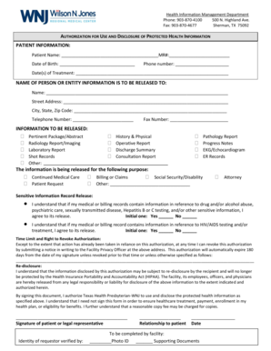 Authorization for Use and Disclosure of Protected Health Information