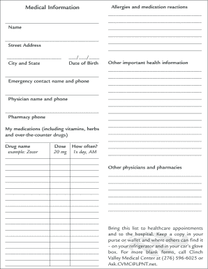Medical Allergies and Medication Reactions Form