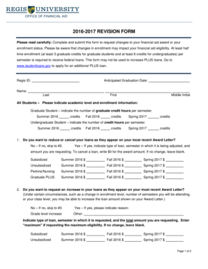 2016-2017 Financial Aid Revision Form