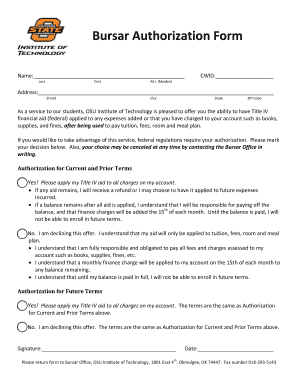 Bursar Authorization Form