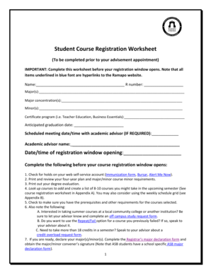 Student Course Registration Worksheet