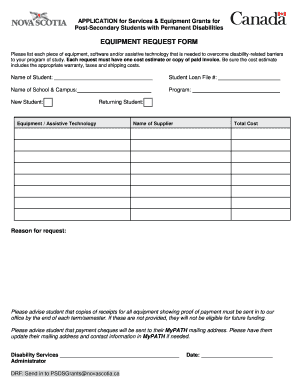 Equipment Request Form for Disability Grants