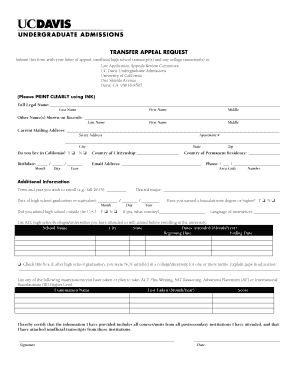 UC Davis Transfer Appeal Request