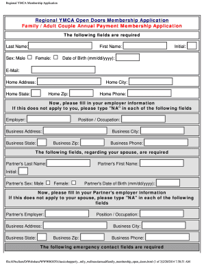 Regional YMCA Membership Application and Policy