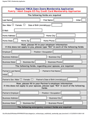 Regional YMCA Membership Application and Policy