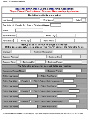Regional YMCA Membership Application and Policy