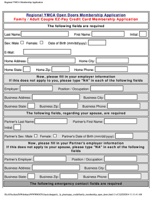 Regional YMCA Membership Application and Policy