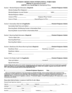 Envision Credit Union International Wire Form