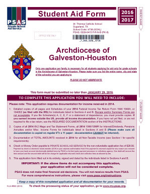 Student Aid Form 2016