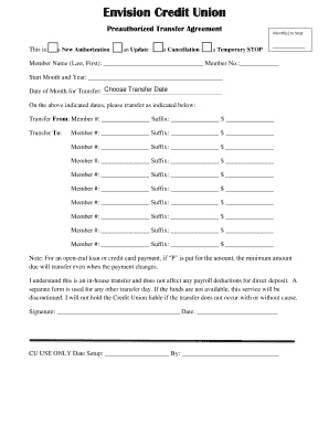 Envision Credit Union Preauthorized Transfer Agreement