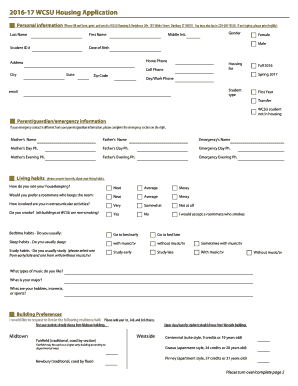 WCSU Housing Application