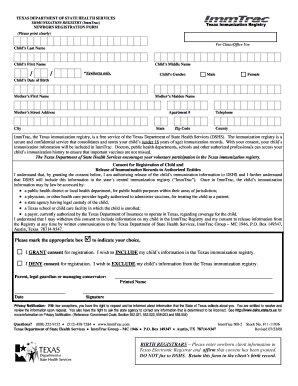 Texas Newborn Immunization Registry Consent Form