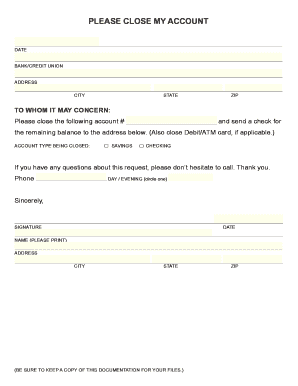 Bank Account Closure Request