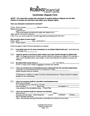 Cardholder Dispute Form