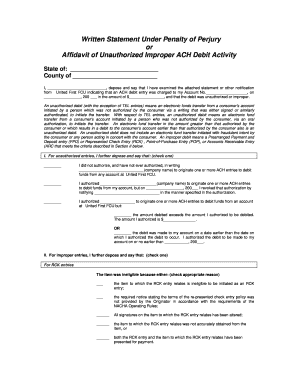 Affidavit of Unauthorized ACH Debit Activity