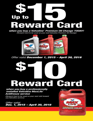 Valvoline Oil Change Reward Card Application