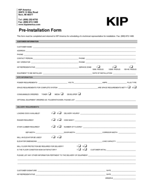 KIP America Pre-Installation Form