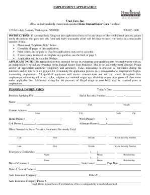 Employment Application for Home Instead Senior Care
