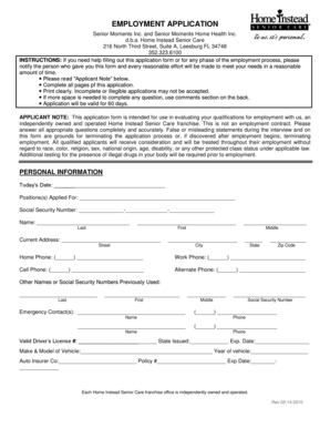 Employment Application for Home Instead Senior Care