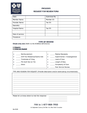 Provider Request for Review Form