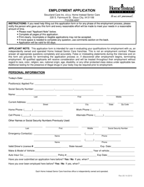 Home Instead Senior Care Employment Application