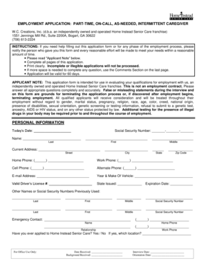 Employment Application for Part-Time Caregiver