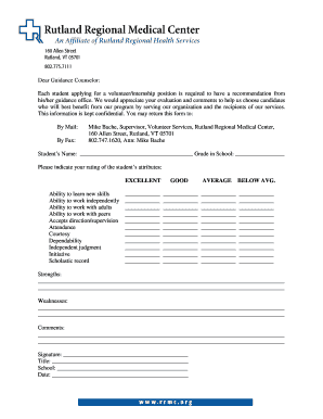 Student Volunteer Recommendation Form