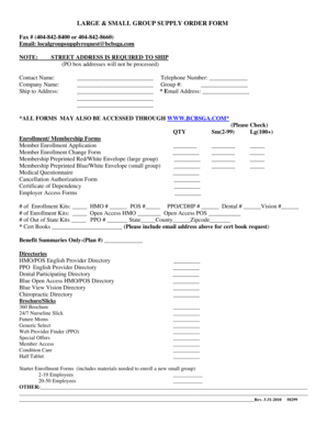 Blue Cross Blue Shield of Georgia Supply Order Form