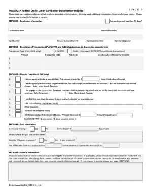 HawaiiUSA Federal Credit Union Cardholder Statement of Dispute