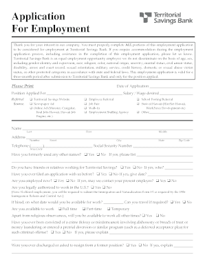 Territorial Savings Bank Employment Application