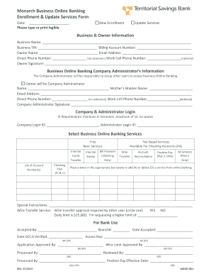 Monarch Business Online Banking Enrollment Form