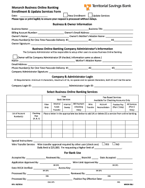Monarch Business Online Banking Enrollment Form