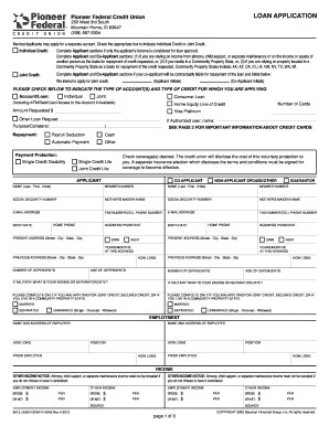 Pioneer Federal Credit Union Loan Application