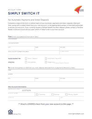 Account Form for Automatic Payments and Direct Deposits