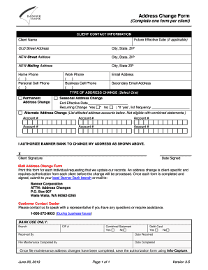 Banner Bank Address Change Form