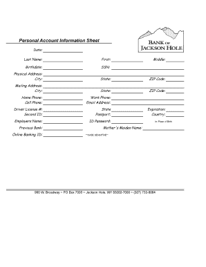 Personal Account Information Sheet