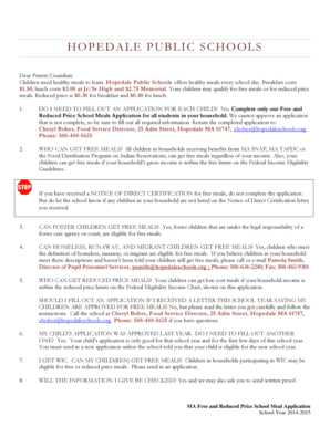 MA Free and Reduced Price School Meal Application