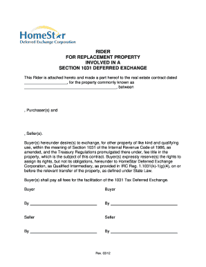 Section 1031 Exchange Rider