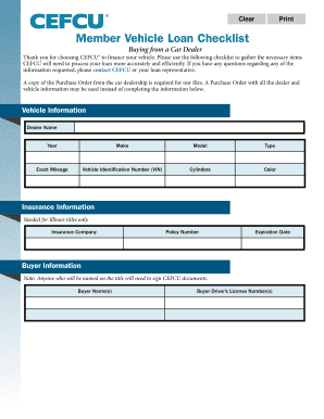 CEFCU Vehicle Loan Checklist