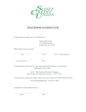 Direct Deposit Acceptance Form