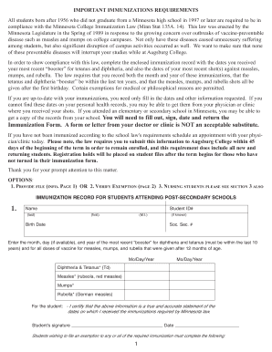Minnesota College Immunization Form